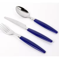Juego De Cubiertos 12 Piezas Acabado En Tambor Mango De Plastico Azul Gibson